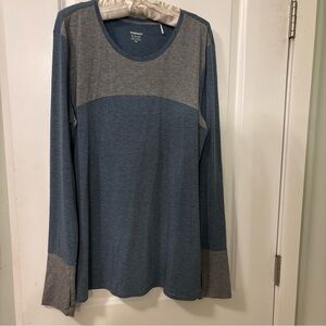Toad & Co-XL-Knit Top Gray/Teal Striped Colorblock-Long Sleeve Top-EUC